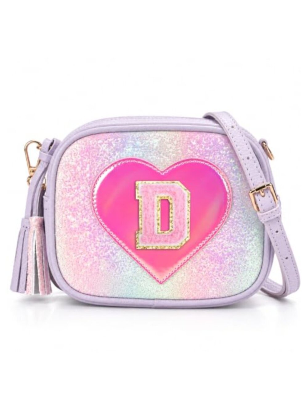 Girls Heart Crossbody Purse with Initial Patch Adjustable Strap Cute Gift